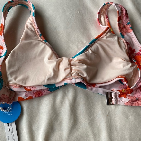 Cupshe Floral Bikini Top Pink Orange Teal Twist Front – Size Small NWT - Picture 8 of 12